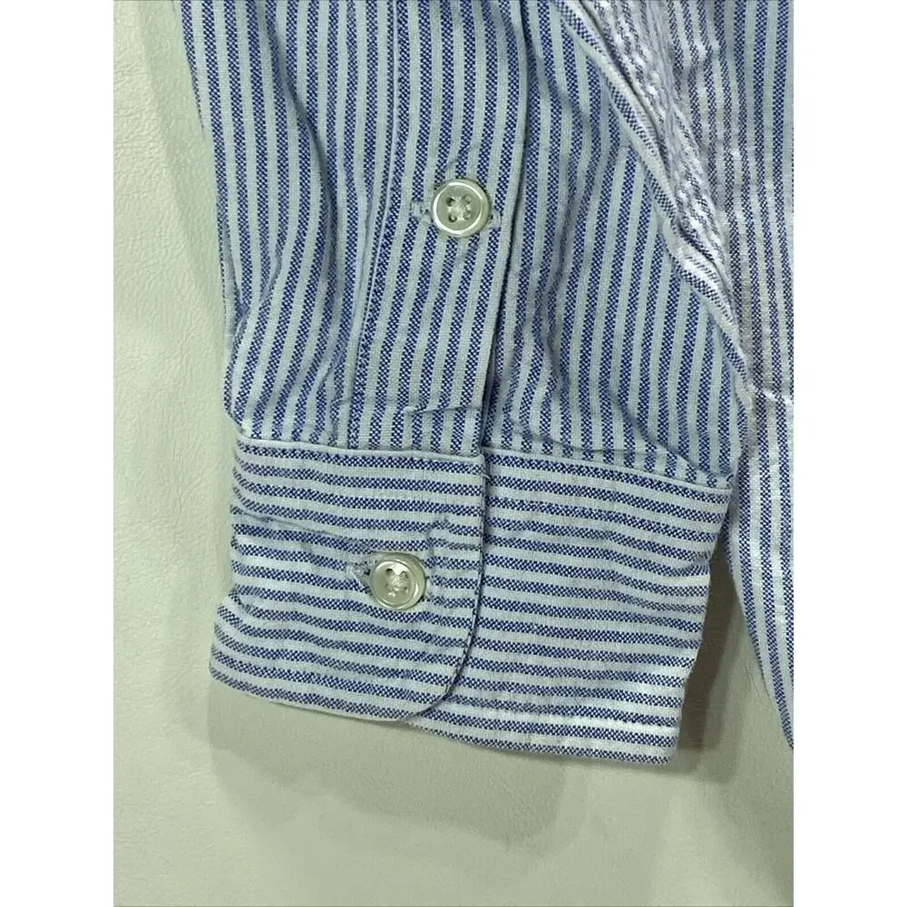 Vintage Polo Ralph Lauren Blue White Stripe Button Long Sleeve Shirt Boys 12